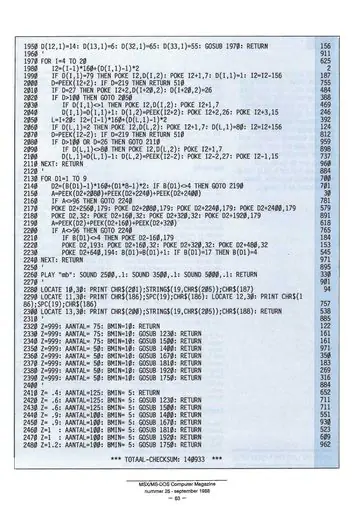 Magazine page: the end of the listing, with the type-in checksum.