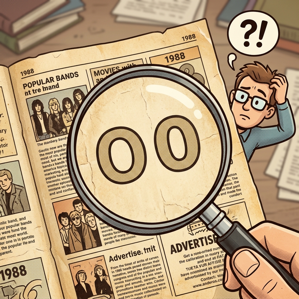 A magnifying glass over a magazine listing showing that 0 and O look identical.