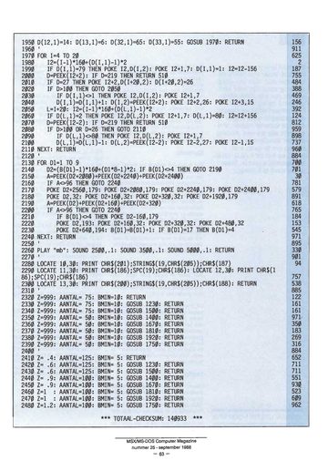 Magazine page: the end of the listing, with the type-in checksum.